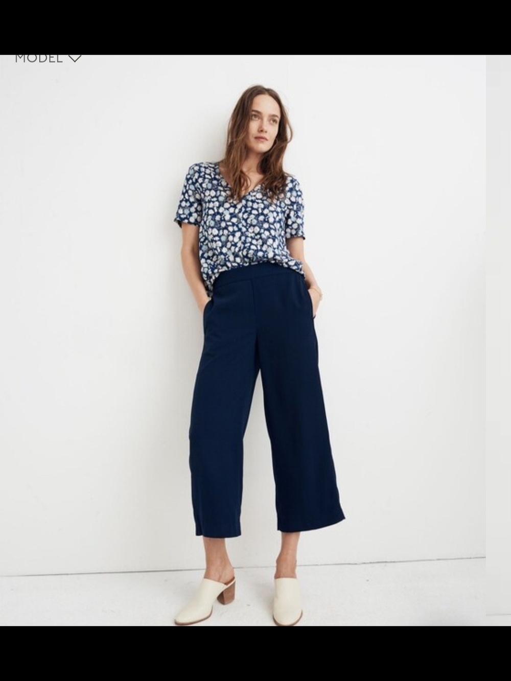 EUC Madewell Sz Large Tall Navy Wide-Leg Cropped Trousers